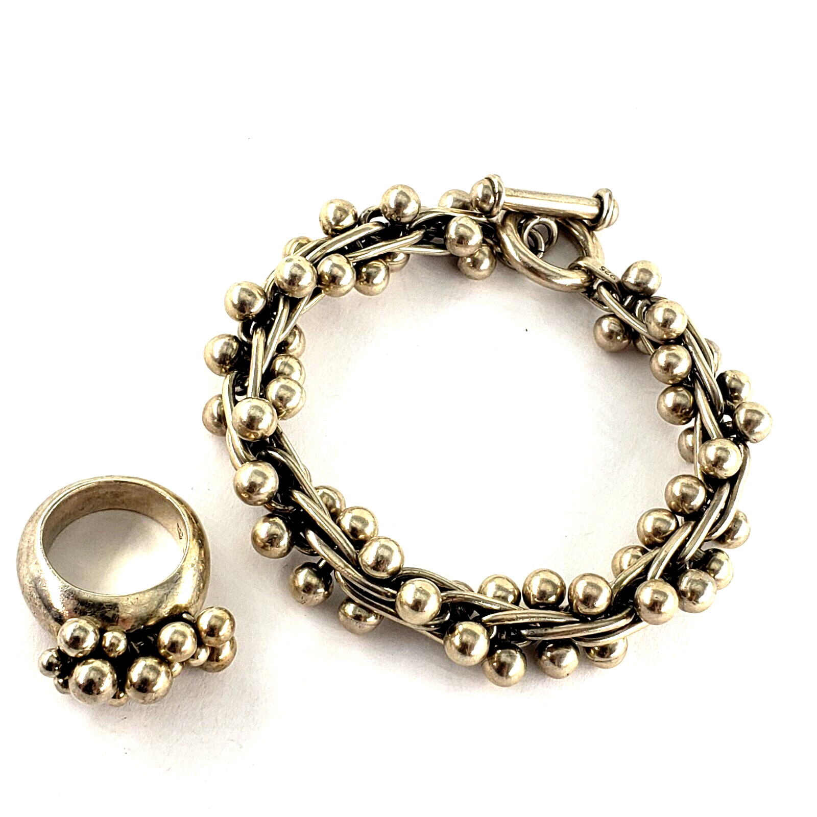 SILPADA Sterling Silver Jewelry Set CHA CHA 9″ Bracelet Ring Size 7 Beaded Ball