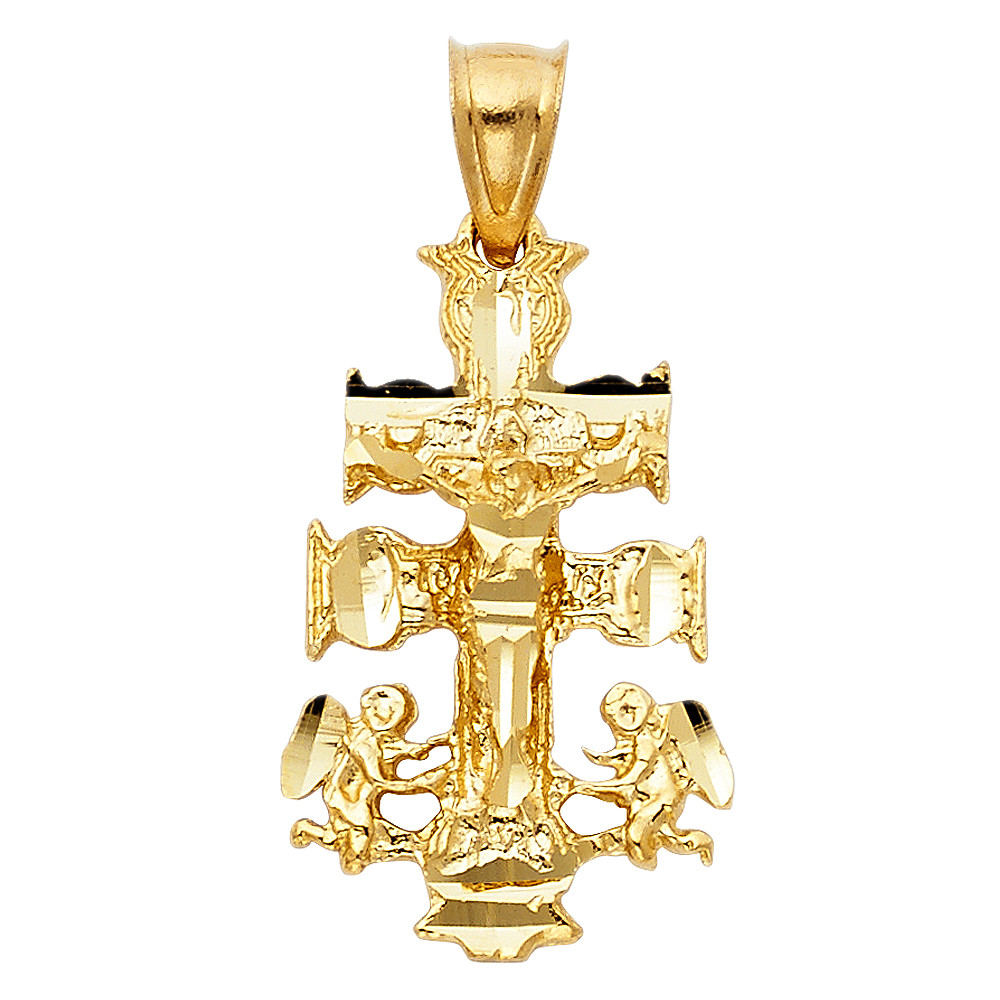 14k Yellow Gold Religious Cross Of Caravaca Charm Pendant (28mm x 17mm)