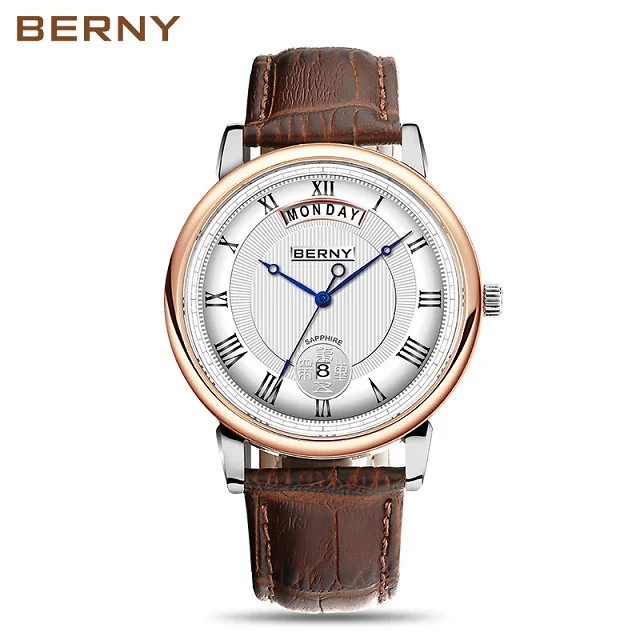 BERNY Men’s Quartz Watch Miyota VJ55 Day Date Sapphire Glass Waterproof 40mm