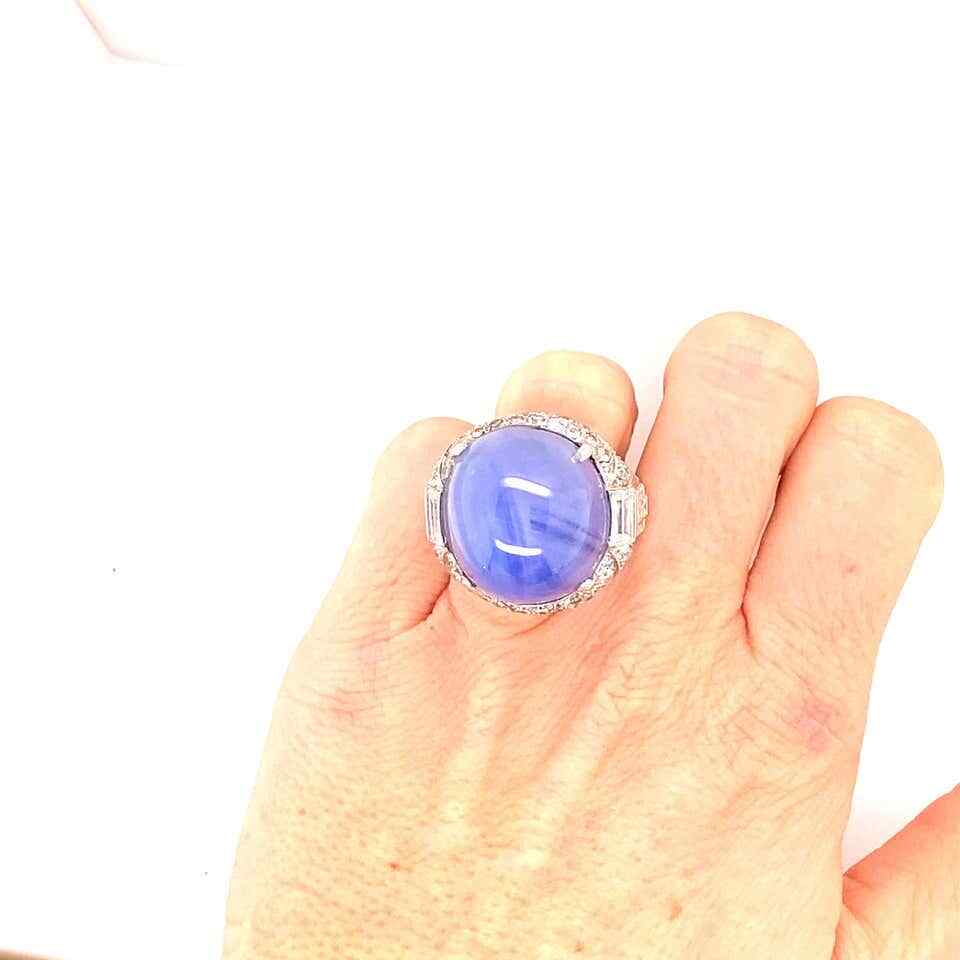 Features A Huge 79.80CT Cabochon Ceylon Sapphire With Clear CZ 1920 Vintage Ring