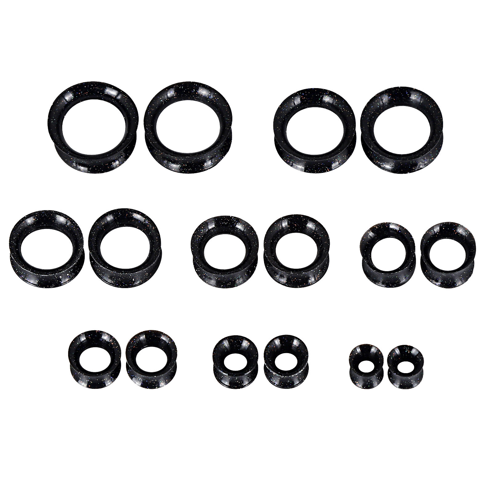 PAIR Black Silicone Ear Tunnels Plugs Double-Flare Flesh Piercing Earskin 2g-1″