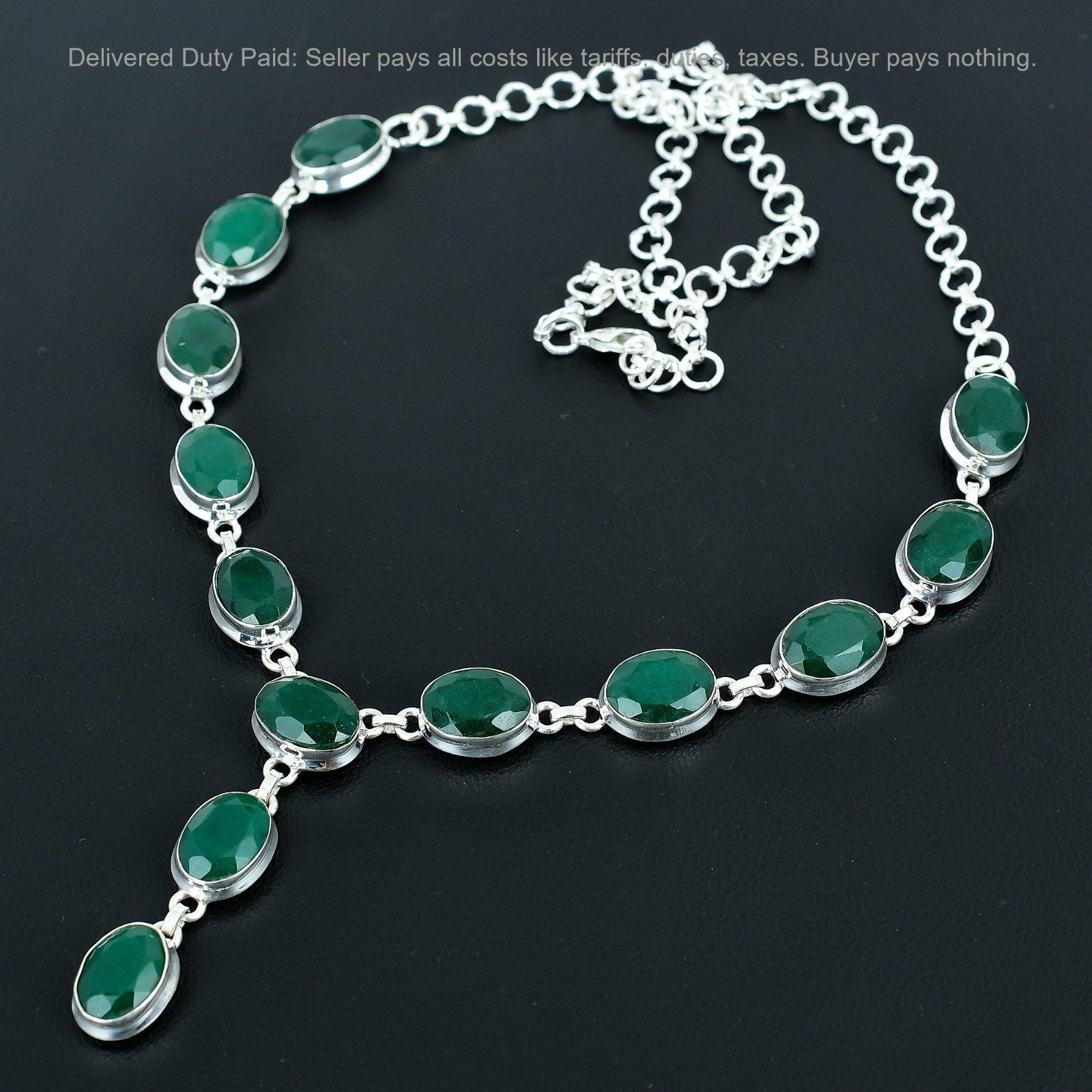 925 Silver Zambian Emrald Stone Elegant Chain Sister Wedding Necklace Jewelry
