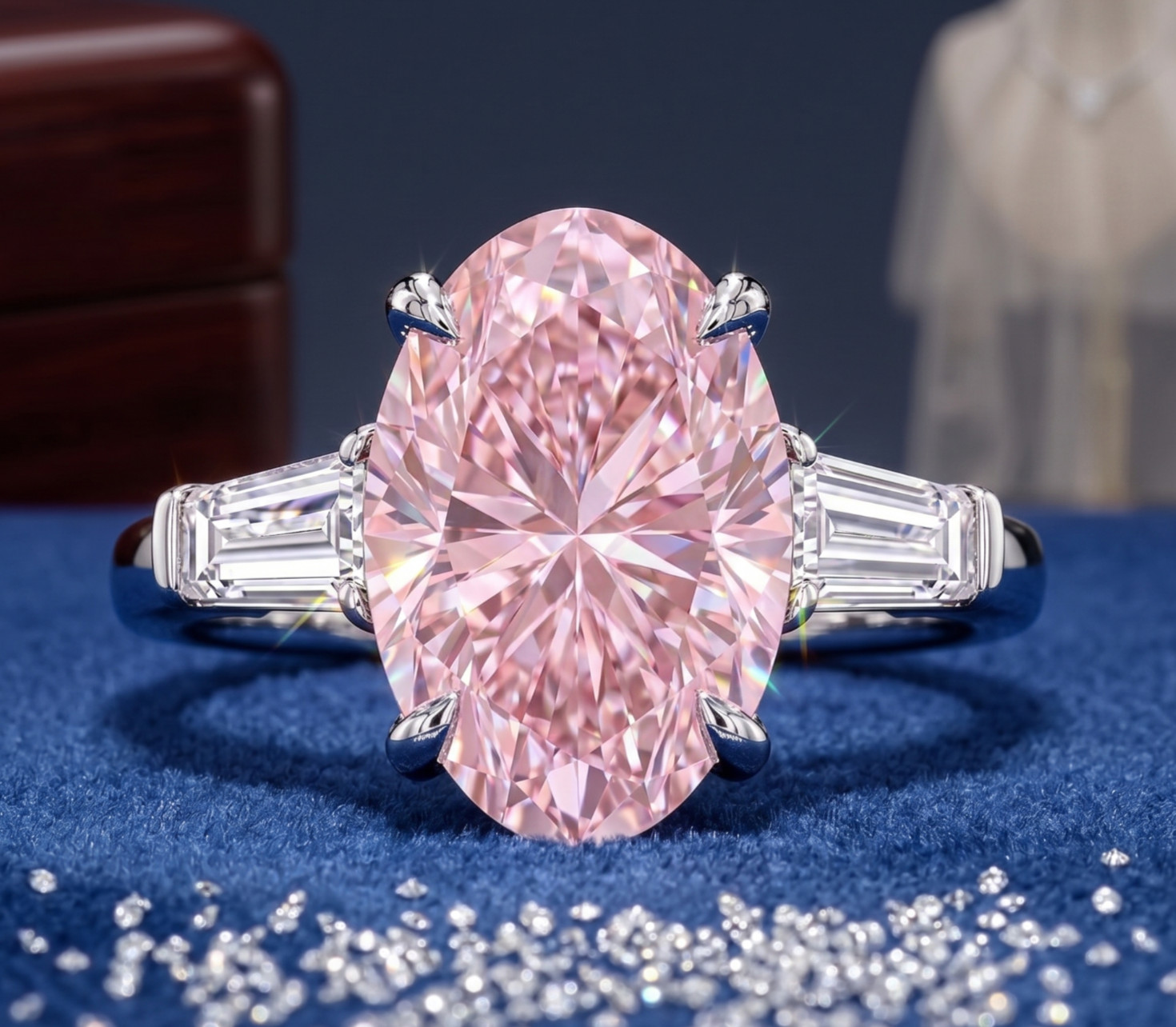 8.00 Ct Certified Oval Shape Pink Natural Diamond Ring VVS1 White Gold Finish