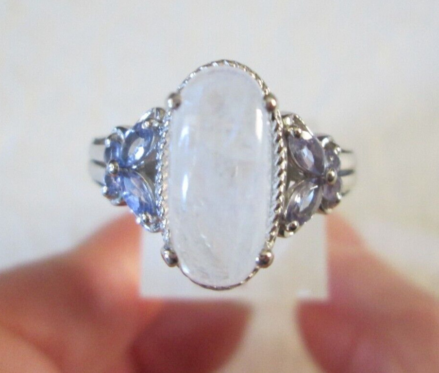 Kuisa Rainbow Moonstone & Tanzanite Platinum over Sterling Ring (Sz 8) 4.90 cts
