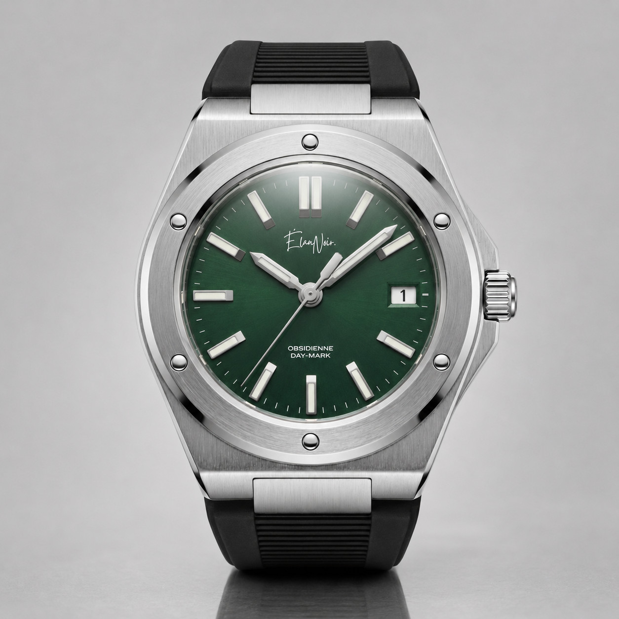Élan Noir Obsidienne Day-Mark Automatic Watch Emerald Dial Sapphire Steel 41mm