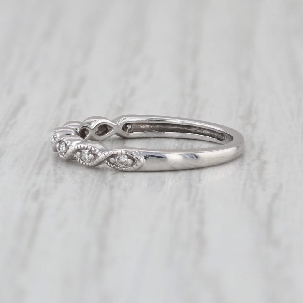 Woven Diamond Stackable Ring 10k White Gold Wedding Band Size 3.25