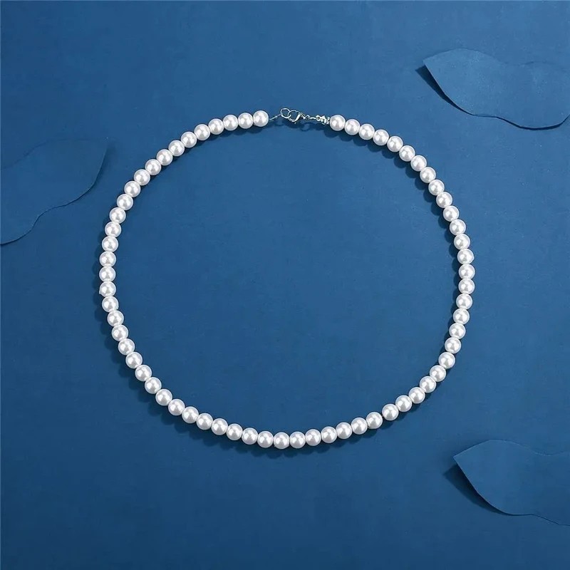 1Pcs Pearl Necklace Handmade 8mm Beaded Strand Unisex Trendy Wedding Jewelry