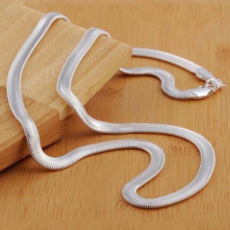 925 Sterling Silver 6mm Flat Snake Chain Necklace For Women Man