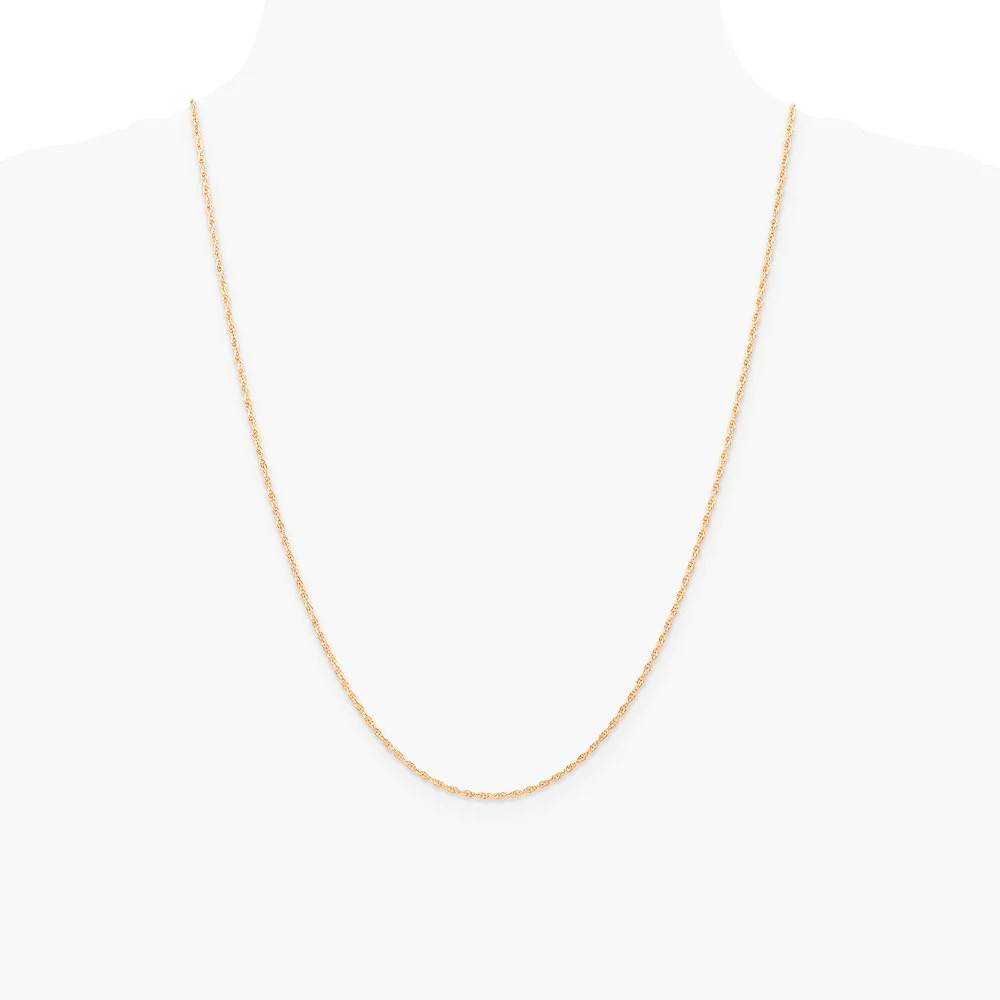 14K Rose Gold 1.15mm Carded Cable Rope Chain Necklace 16″-24″