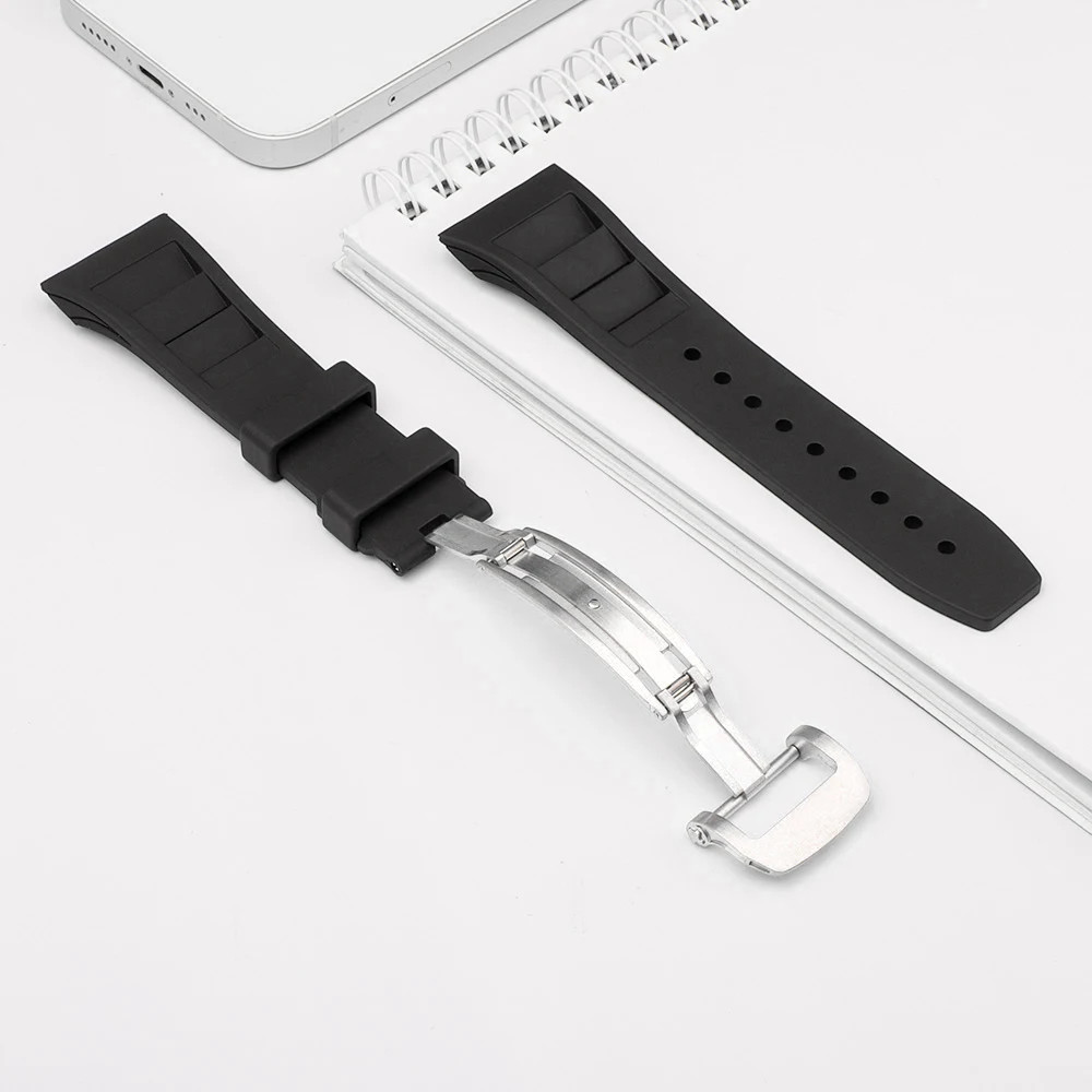 For Apple Watch Band Ultra 49mm Stainless Steel Case Fluororubber Strap Mod Kit
