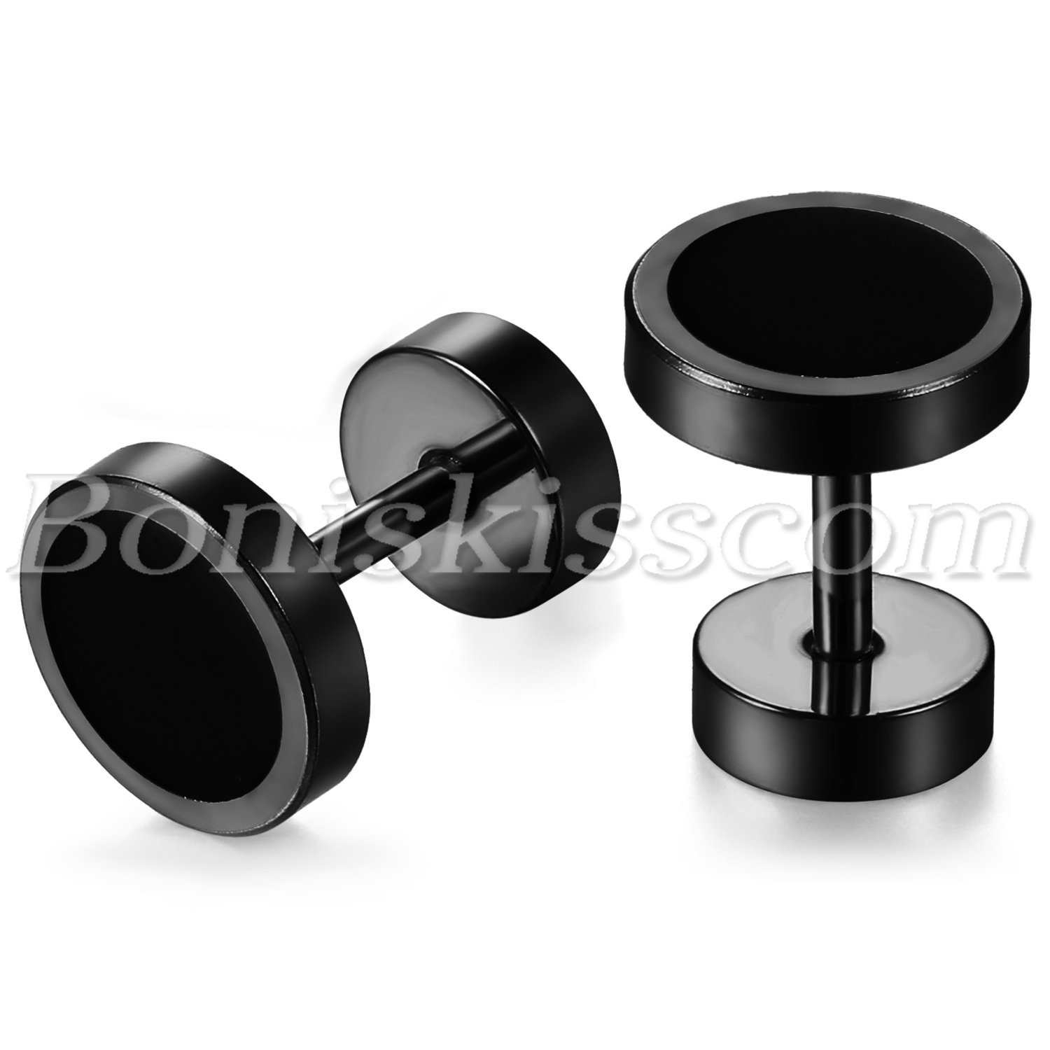 8MM Unisex Punk Stainless Steel Round Dumbbell Barbell Ear StudsEarrings 2pcs