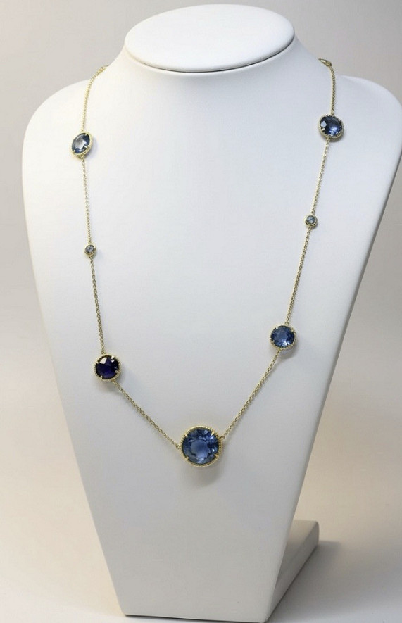 Freida Rothman 925 Imperial Blue 14K Plated 36” Station Necklace $650, $450 NWOT