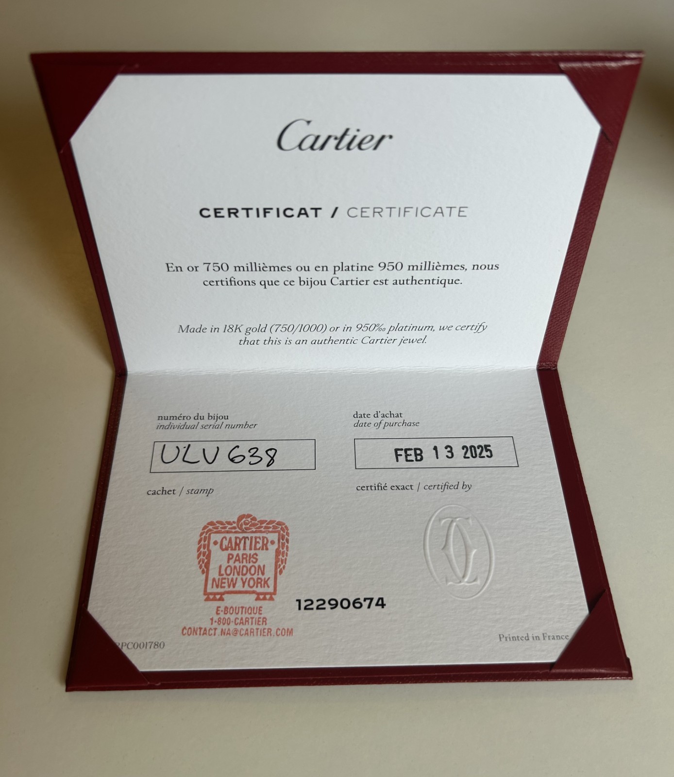 Cartier Love Ring 18K Yellow Gold Size 55 with Box & Certificate
