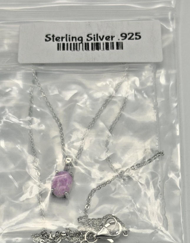 Sterling Silver Lab Pink Opal Pendant Necklace 18″ 3.2g NWT Gift Box