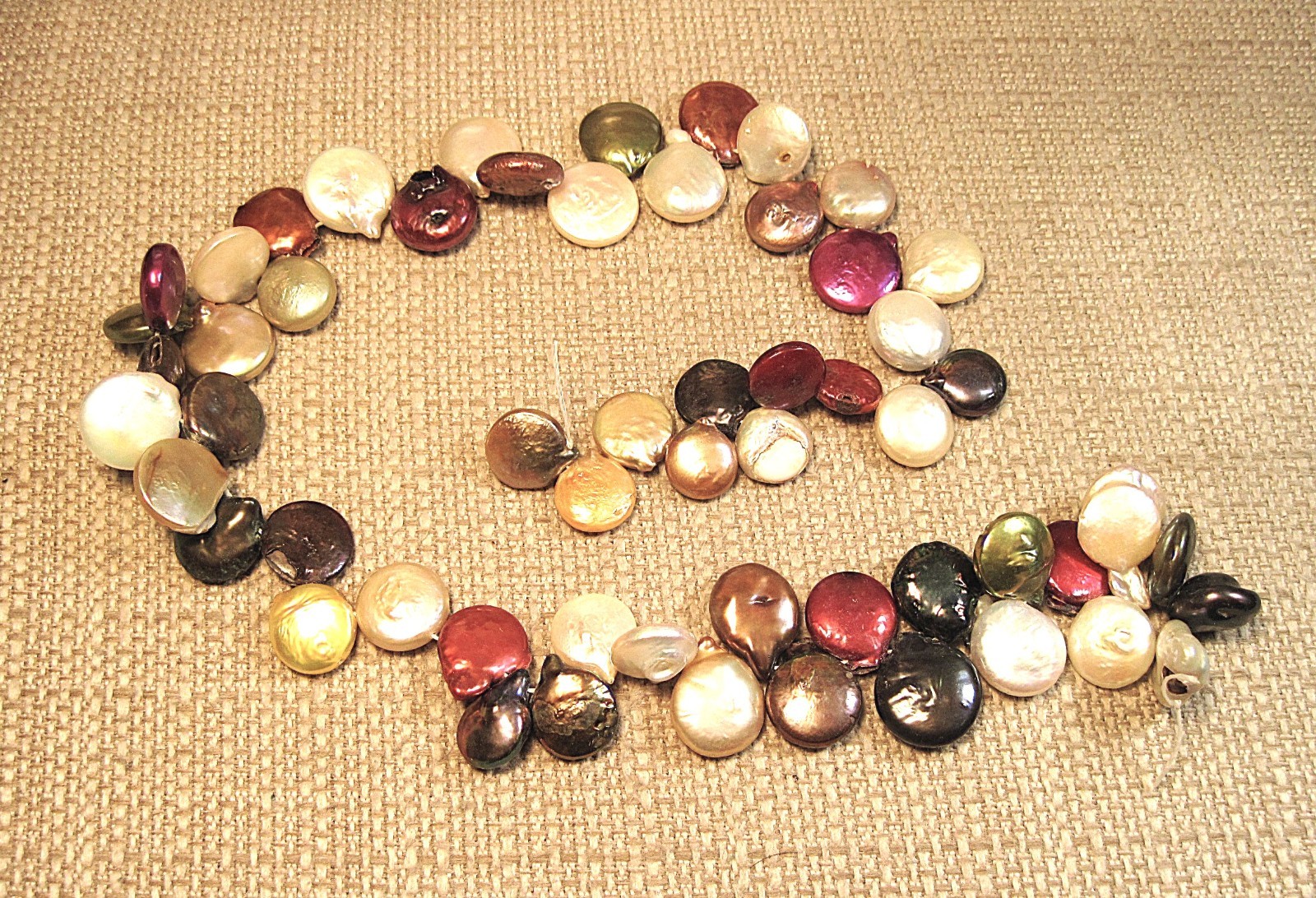 Lovely 16″ Strand of 12mm to 15mm Multicolor Freshwater Coin Pearls Lot# B8