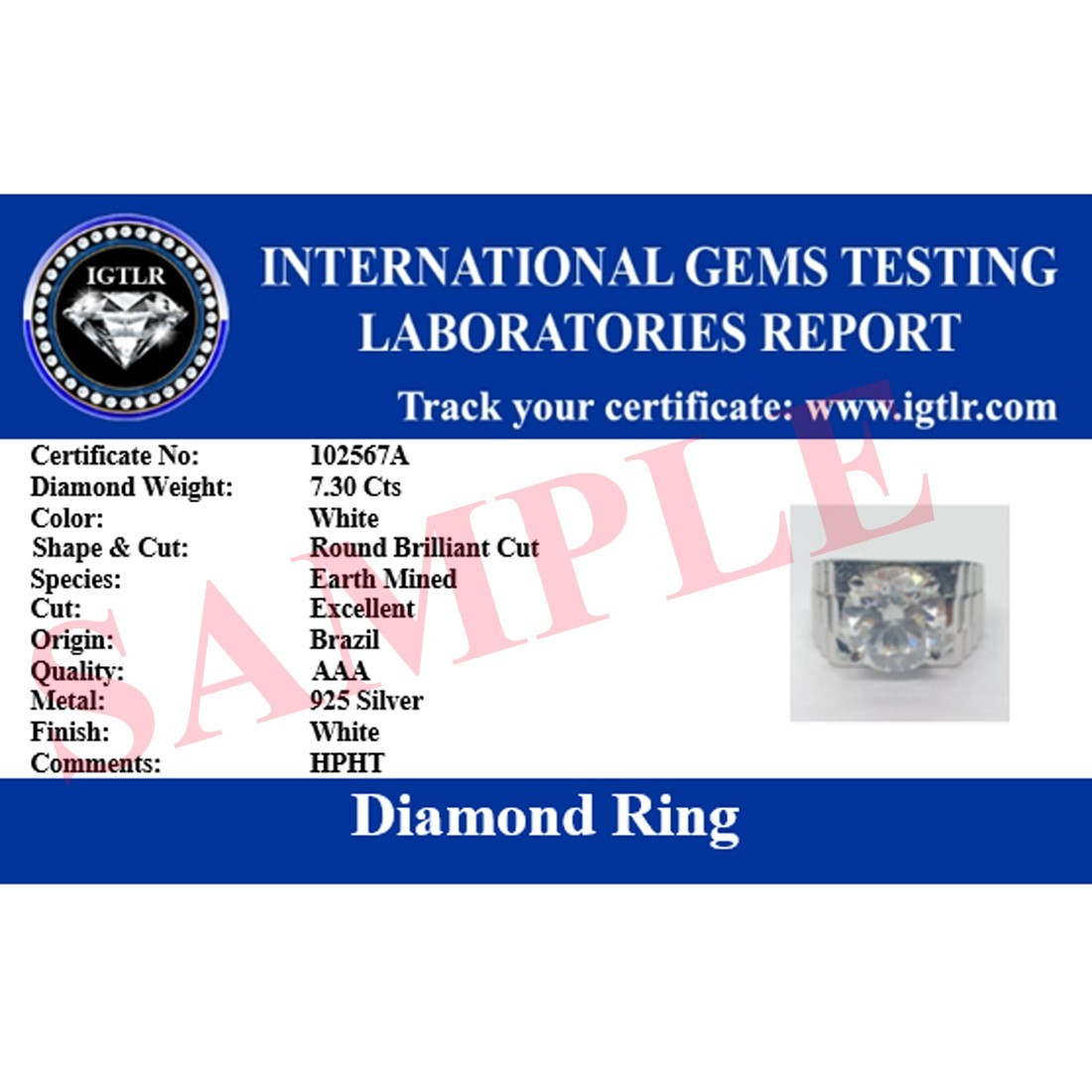 RARE 20.00 Ct White Treated Diamond Ring, 925 Silver, Excellent Luster