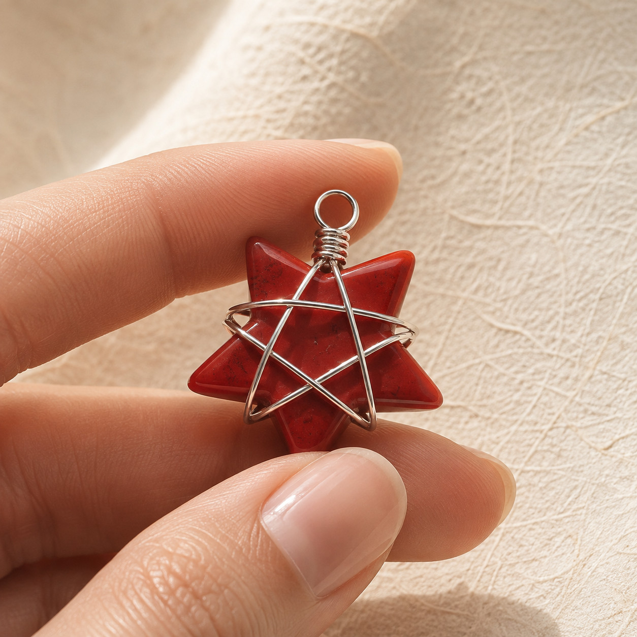 Natural Red Jasper Star Pendant | Silver Wire DIY | Strength & Grounding | Boho