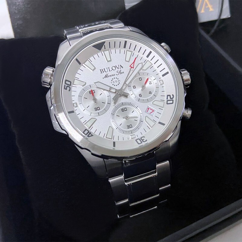 Men New Bulova Classic White Marine Star Stainless Steel 96B255 Watch (43MM)