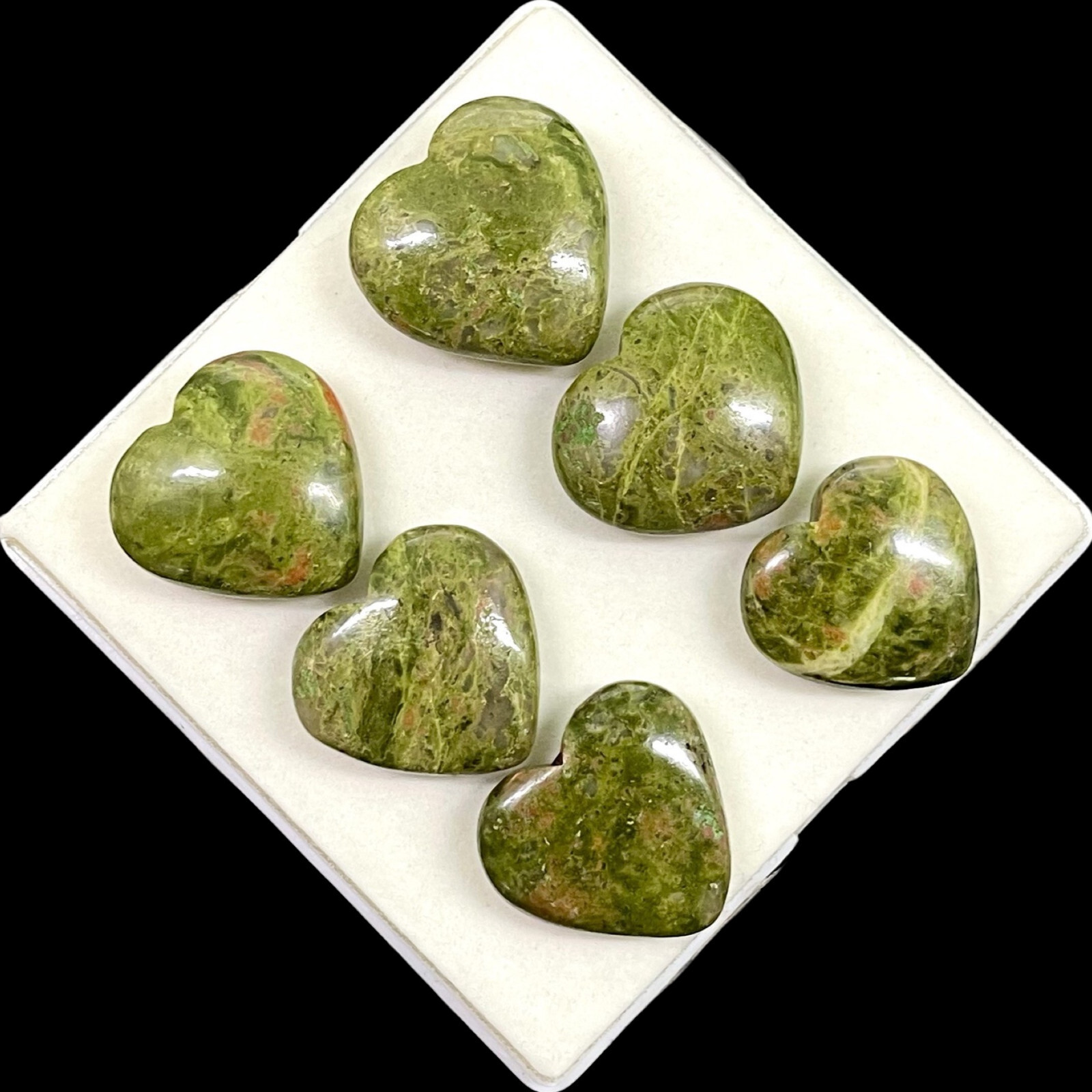 6 Pcs Natural Unakite Jasper 25-29mm Heart Shape Loose Cabochon Gemstones Lot