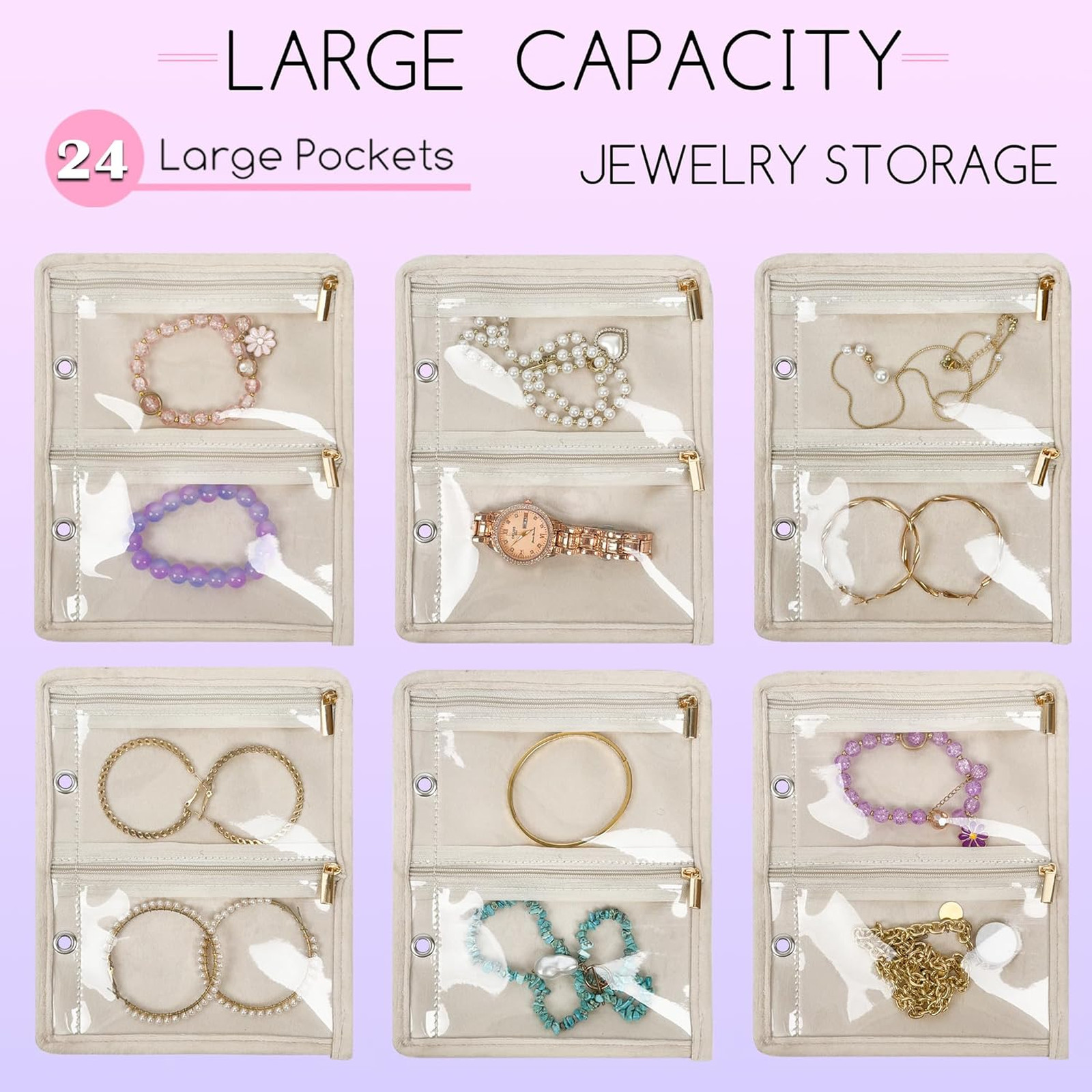 Travel Jewelry Organizer Case with 24 Pouches, Velvet Pouch Bag for Earrings