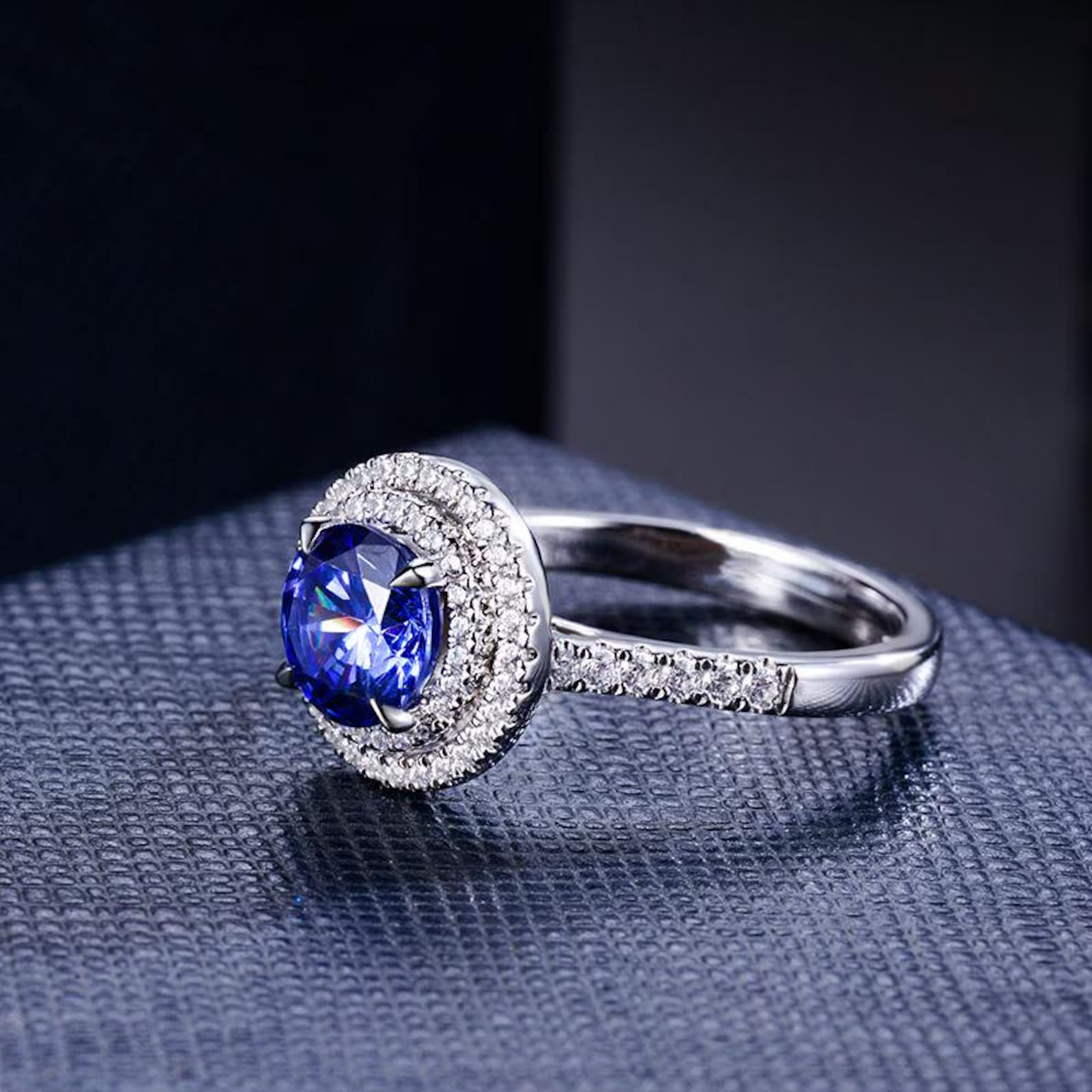 2.50 Ct Round Cut Natural Sapphire Diamond Wedding Ring 14K Solid White Gold 5