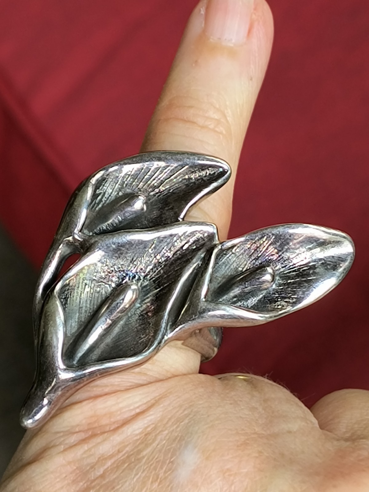 RARE Large VTG Electroform Sterling Silver 925 Floral Peace Lily Ring SZ 8