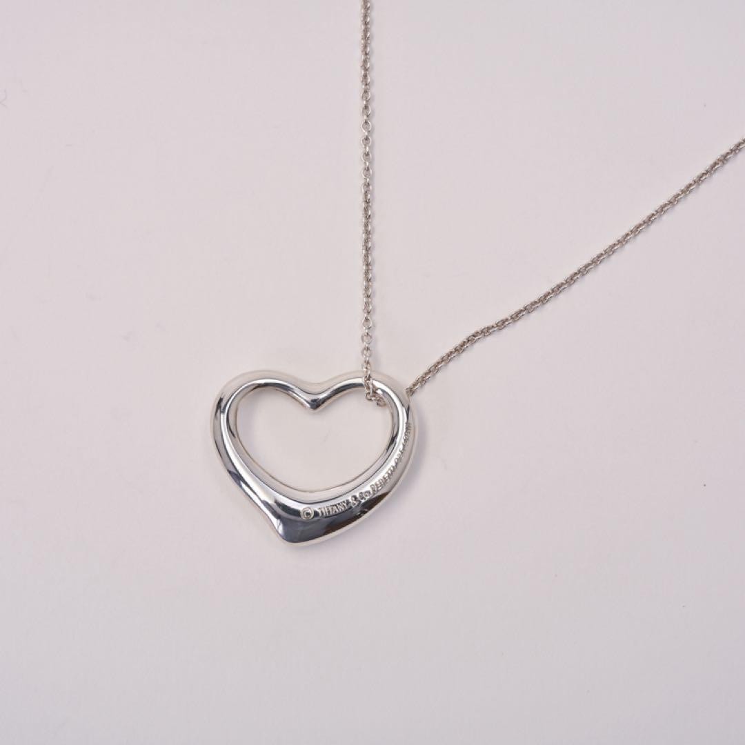Tiffany & Co. Open Heart Elsa Peretti Necklace 925 Silver Women Used B Condition