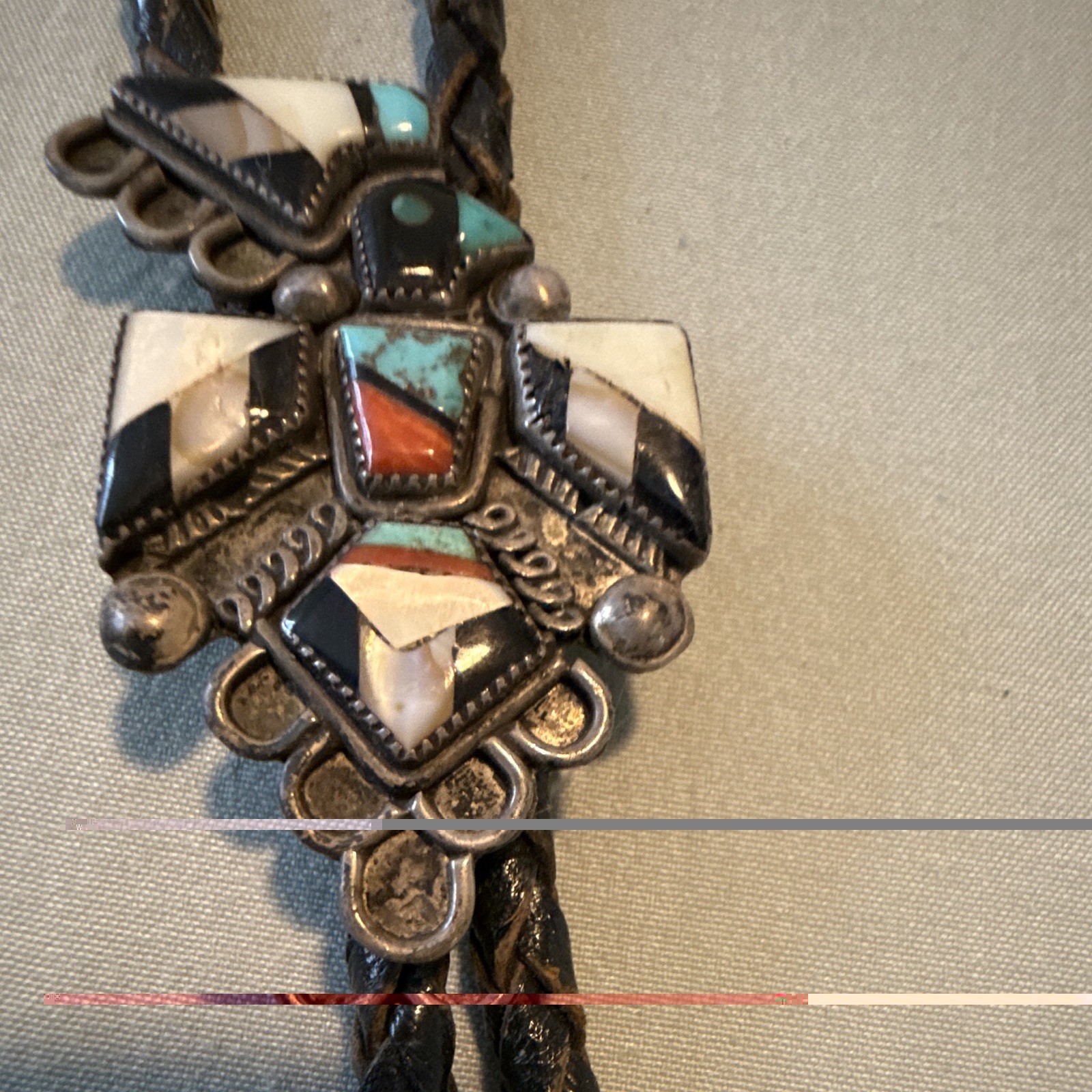 Bennett C31 Adjustable Leather Bolo Tie Slide Black Cord Sterling tips