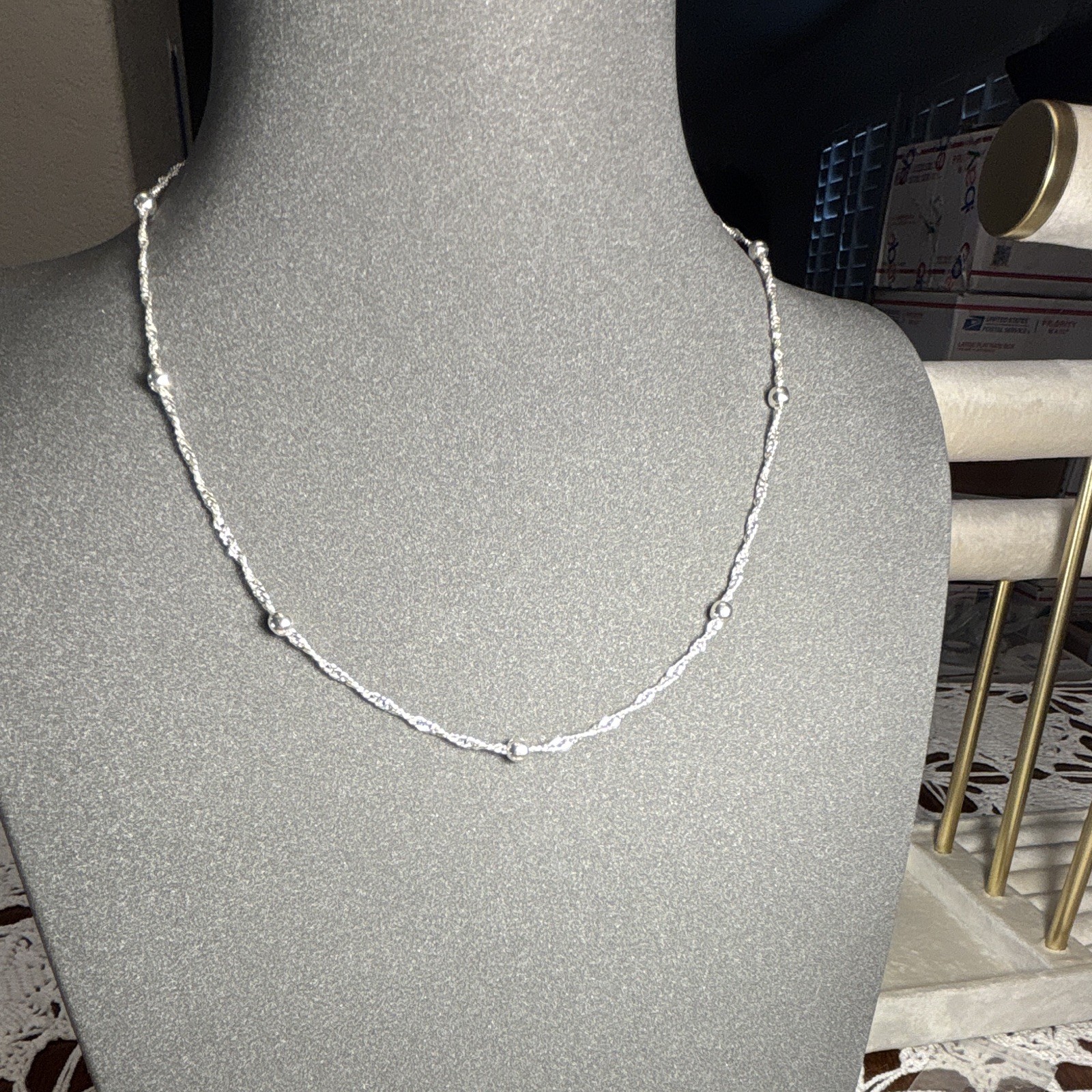 Silver Tone Cable Chain Necklace Adjustable Extender Lobster Clasp Metal