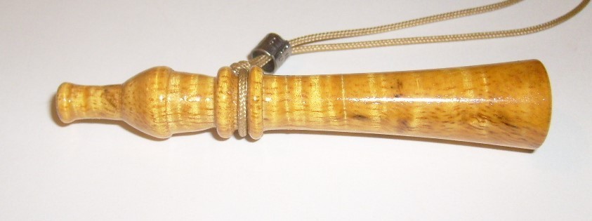 Turkey Call “Outdoor Jewelry” Necklace – Honey color Curly Koa 3 1/4 in X 19/32