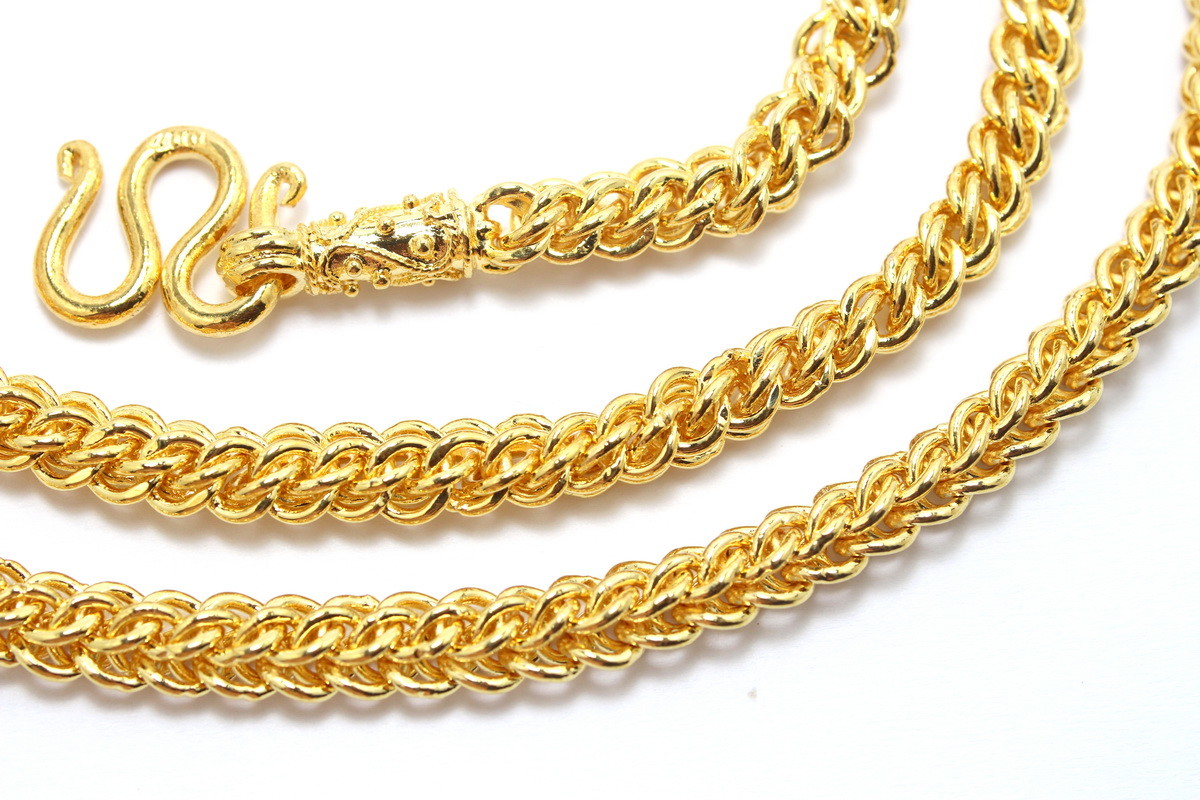 Unique Men Chain 23 1/2″ Baht Necklace 22K 24K Yellow Gold GP Thai Jewelry GT16