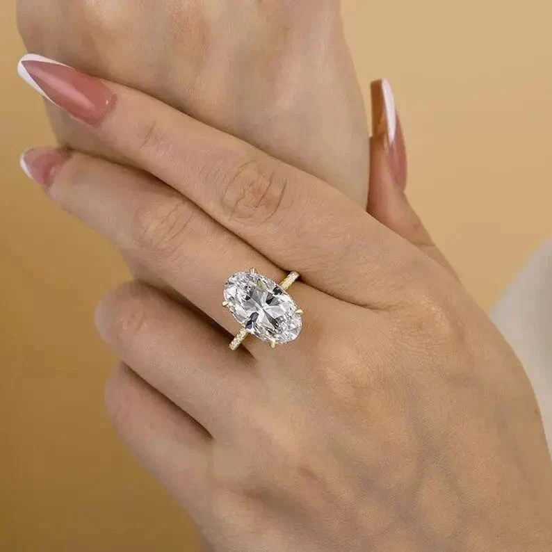 4.20Ct IGI Oval EF/ VS1 Lab Grown Diamond Solitaire Wedding Ring 14K Yellow Gold