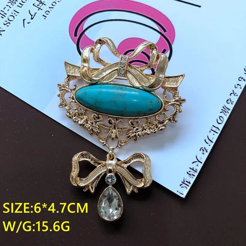Gold Butterfly Bow Water Drop Medieval Brooch Women Fashion Pin Jewelry