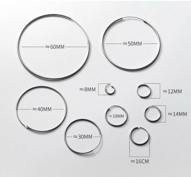 Men & Women 925 Solid Sterling Silver Endless Hoop Earrings Sizes 10MM – 75mm