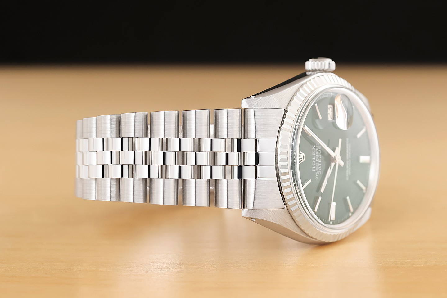 ROLEX MENS DATEJUST GREEN DIAL 18K WHITE GOLD STEEL WATCH w/ JUBILEE BRACELET