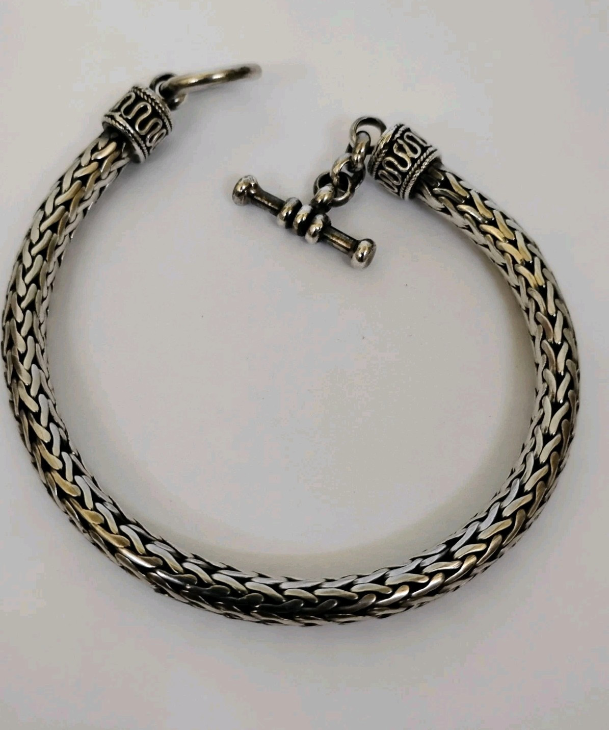 Sterling Silver 6mm Wheat Braided Link Toggle Bracelet 925 Oxidized 33.9g