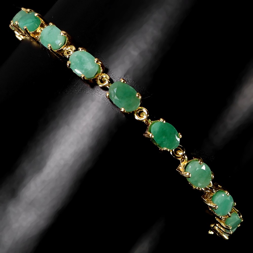 925 Sterling Silver Bracelet Oval Emerald 6x4mm Natural Gemstone Jewelry 7 In