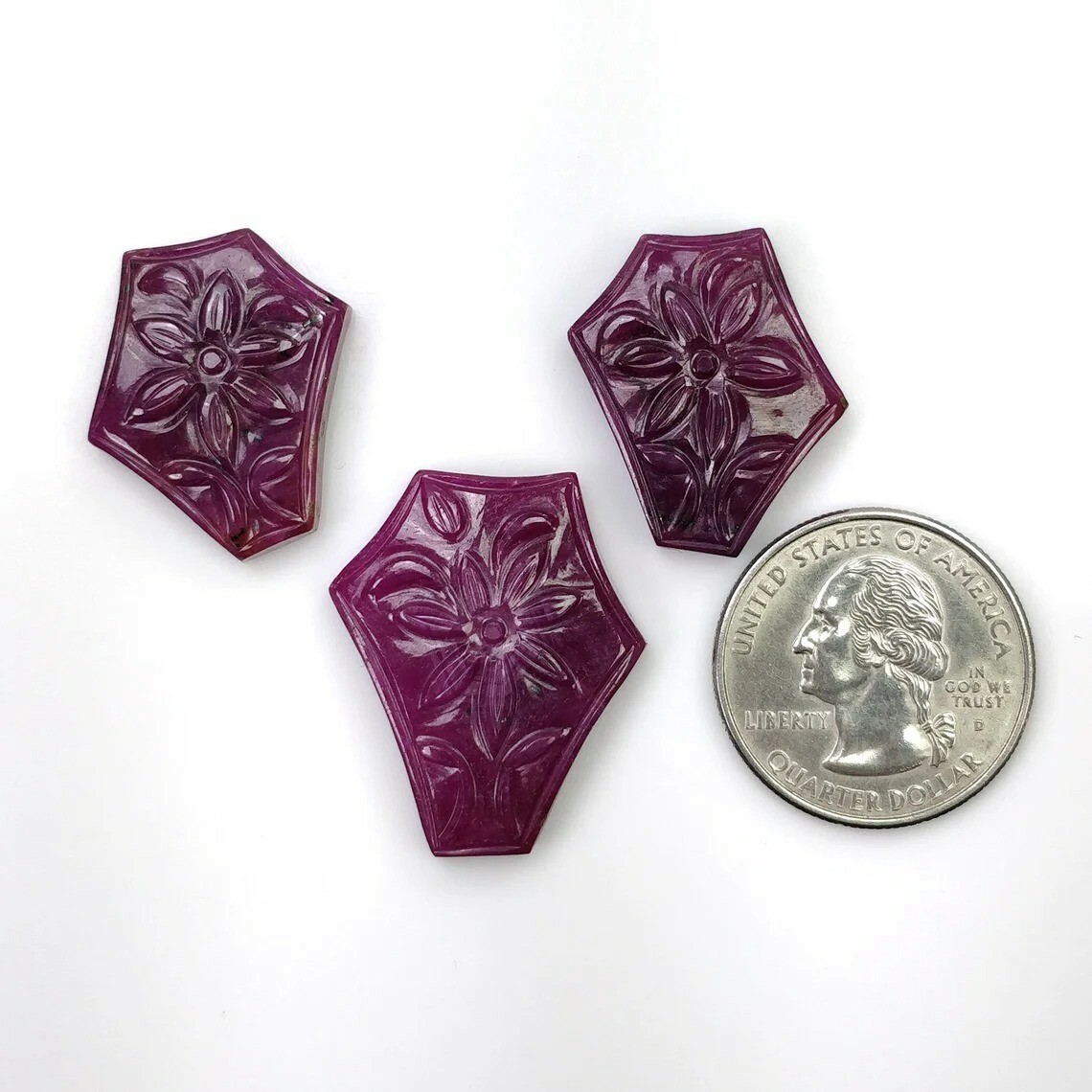 81.00cts Natural Untreated Red RUBY Gemstone Carving 24.5*22mm – 29*24.5mm 3pcs