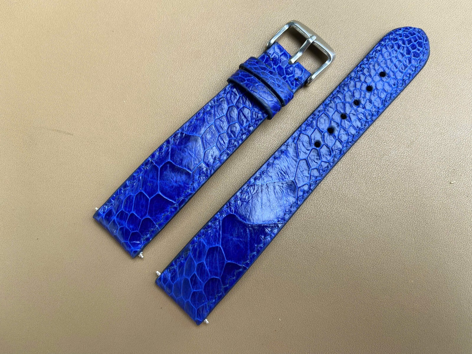Blue Ostrich Leather Watch Strap Band, Size 18mm 19mm 20mm 21mm 22mm 24mm 26mm