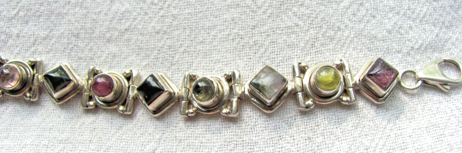 Sterling Silver Multicolor Pink Green Tourmaline 6.5-7.5″ Bracelet 24.1g