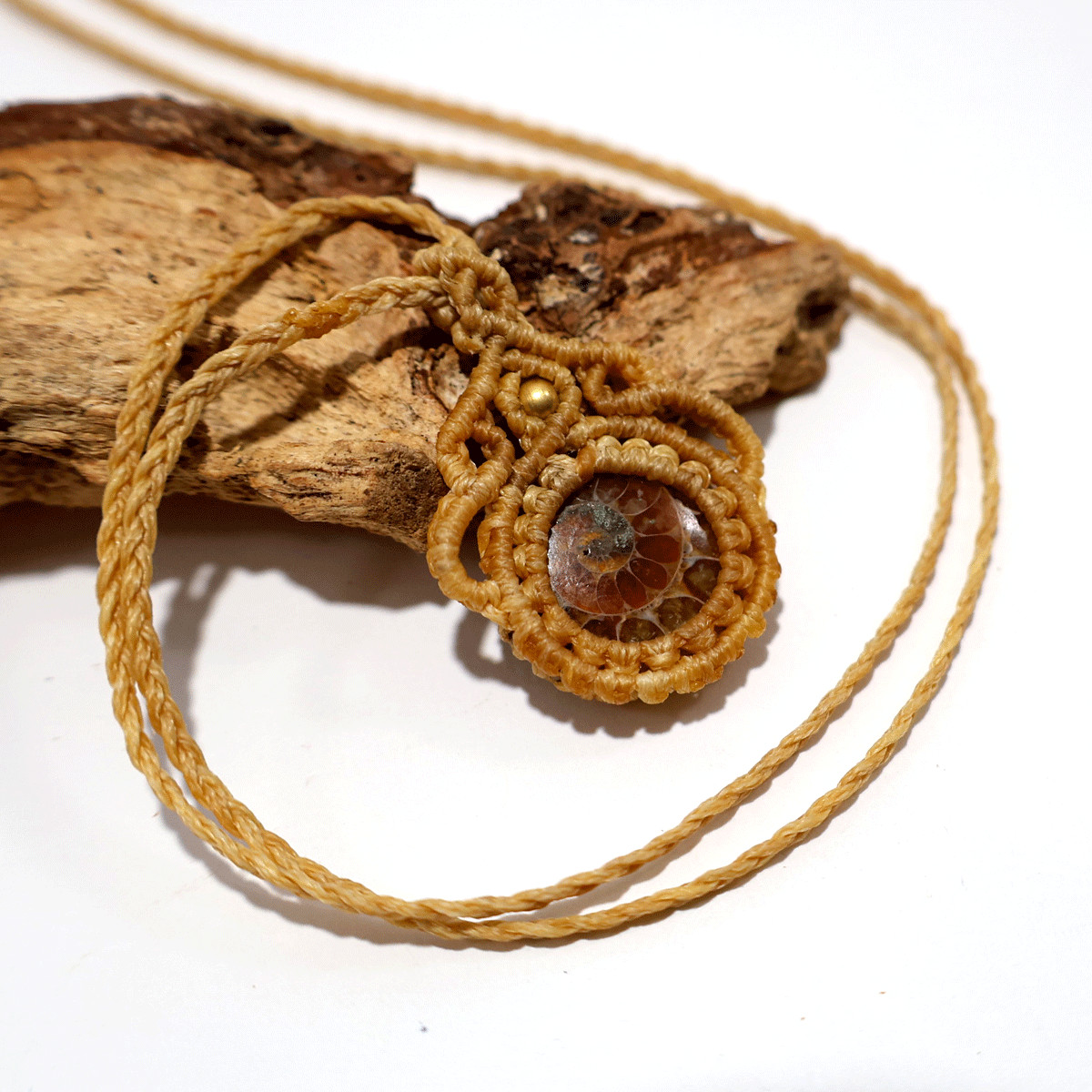 Ancient Spiral of Time~ Natural Ammonite Fossil Hand Woven OOAK Macrame Necklace