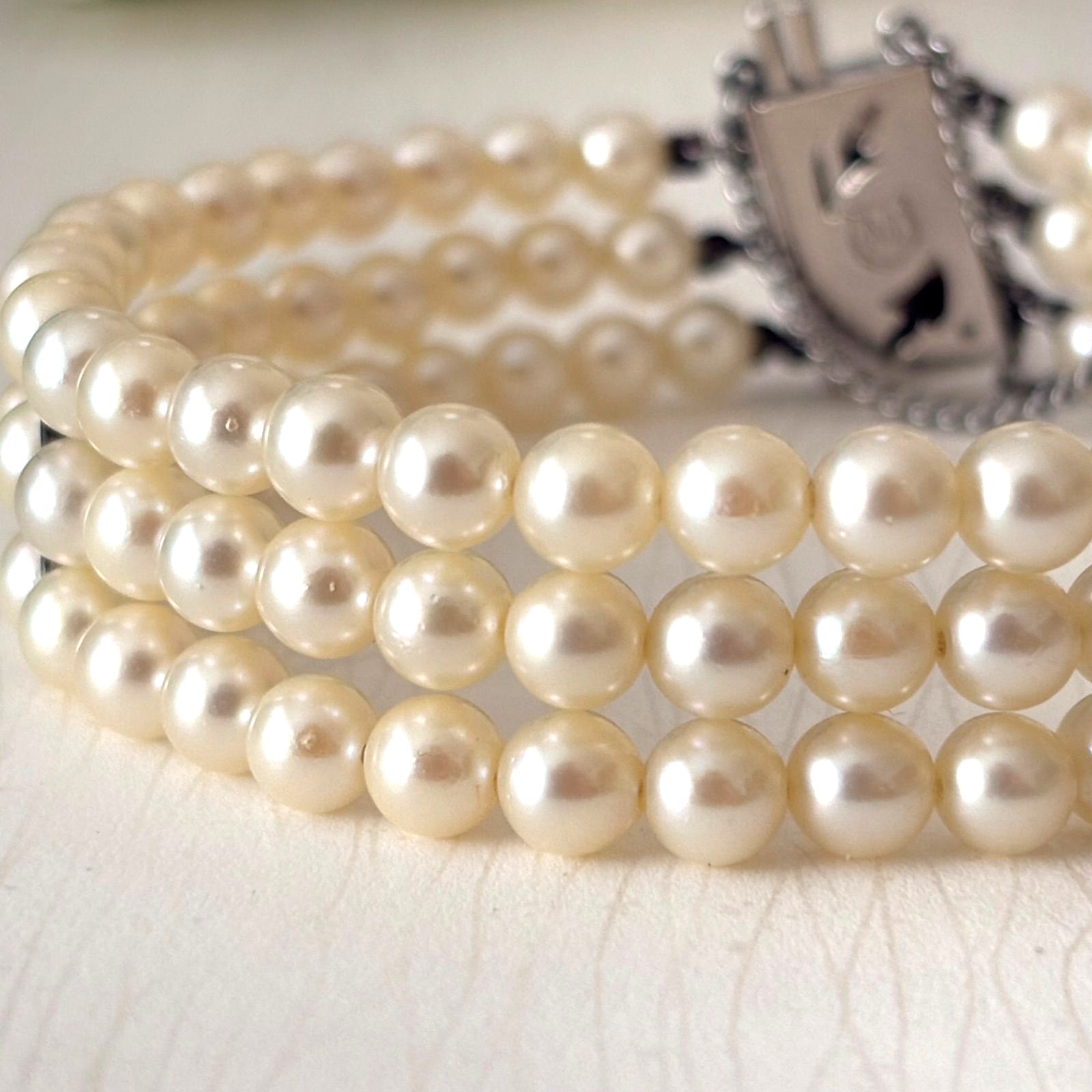 Mikimoto Silver Pearl Bracelet 3-Strand Cream 5.0mm Pearls 16cm(6.3in)