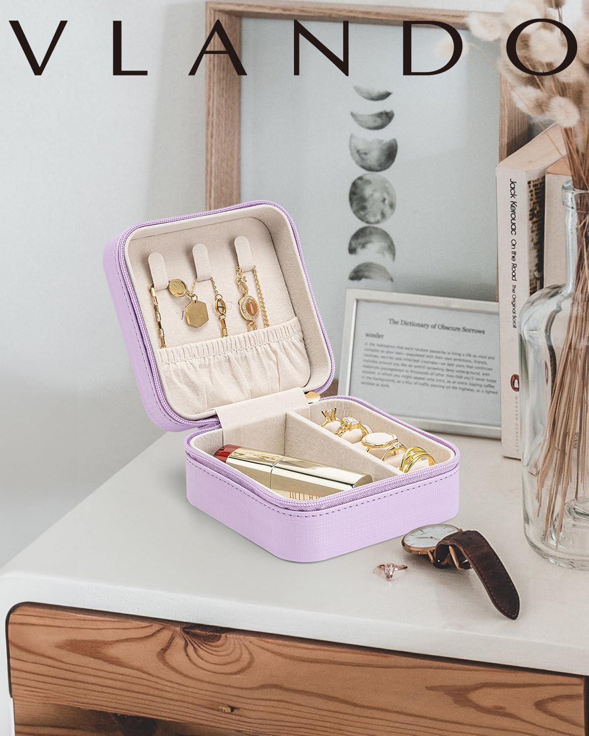 Small Travel Jewelry Box Organizer – Girls Women Gift Rings Earrings Necklaces J