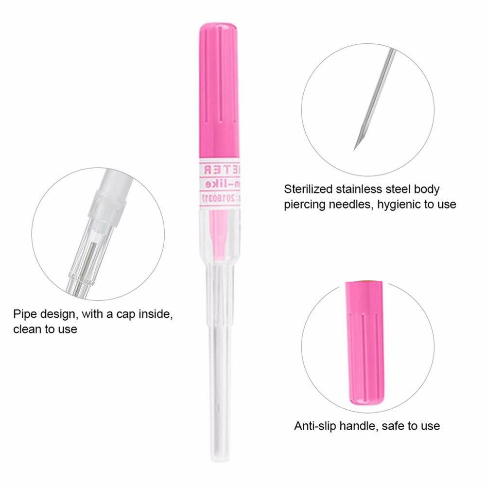 10Pcs 12/14/16/18/20G Surgical Steel Piercing Needles and Gloves Navel Nose Lip