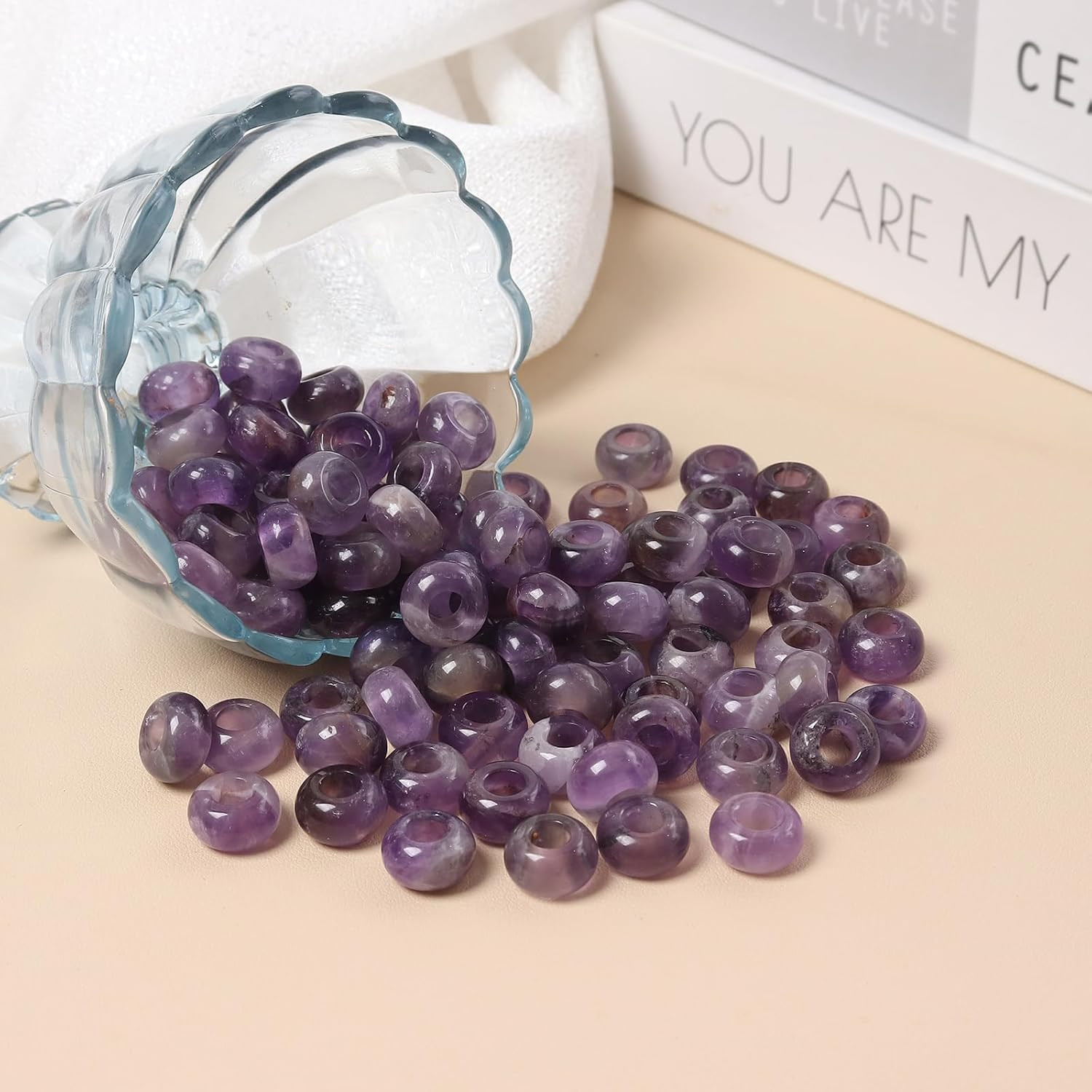 25Pcs Large Hole (5-6Mm) Rondelle Gemstone European Bead for Charm Bracelet, Jew
