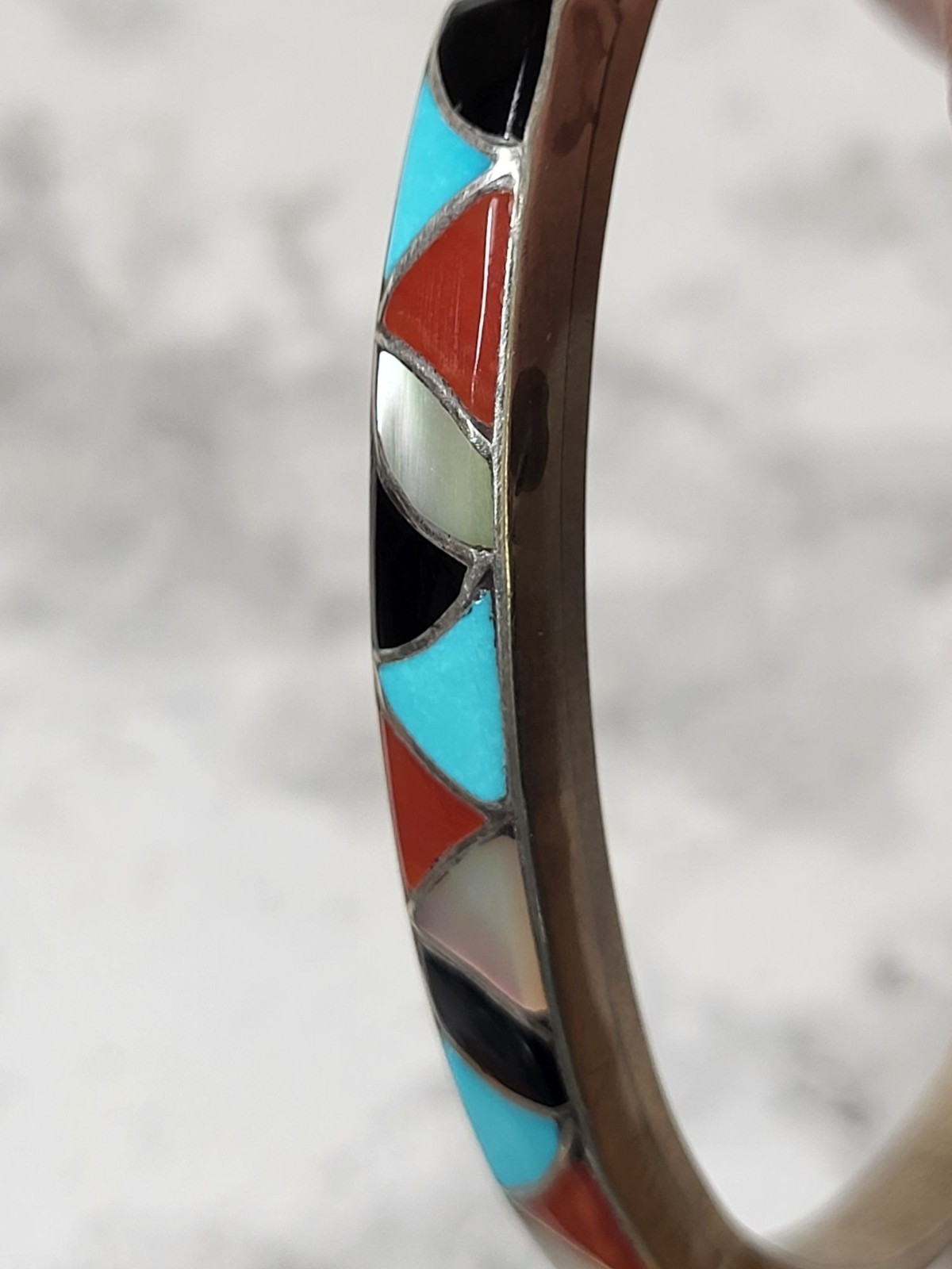 Sterling Silver Cuff Bracelet Multicolor Inlay Sourhwestern Gemstone Artisan 6″