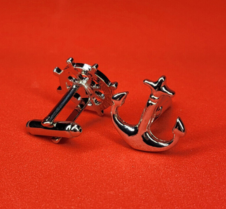 Timeless Nautical Anchor & Ship Wheel Cufflinks – Versatile Gift for Men Formal