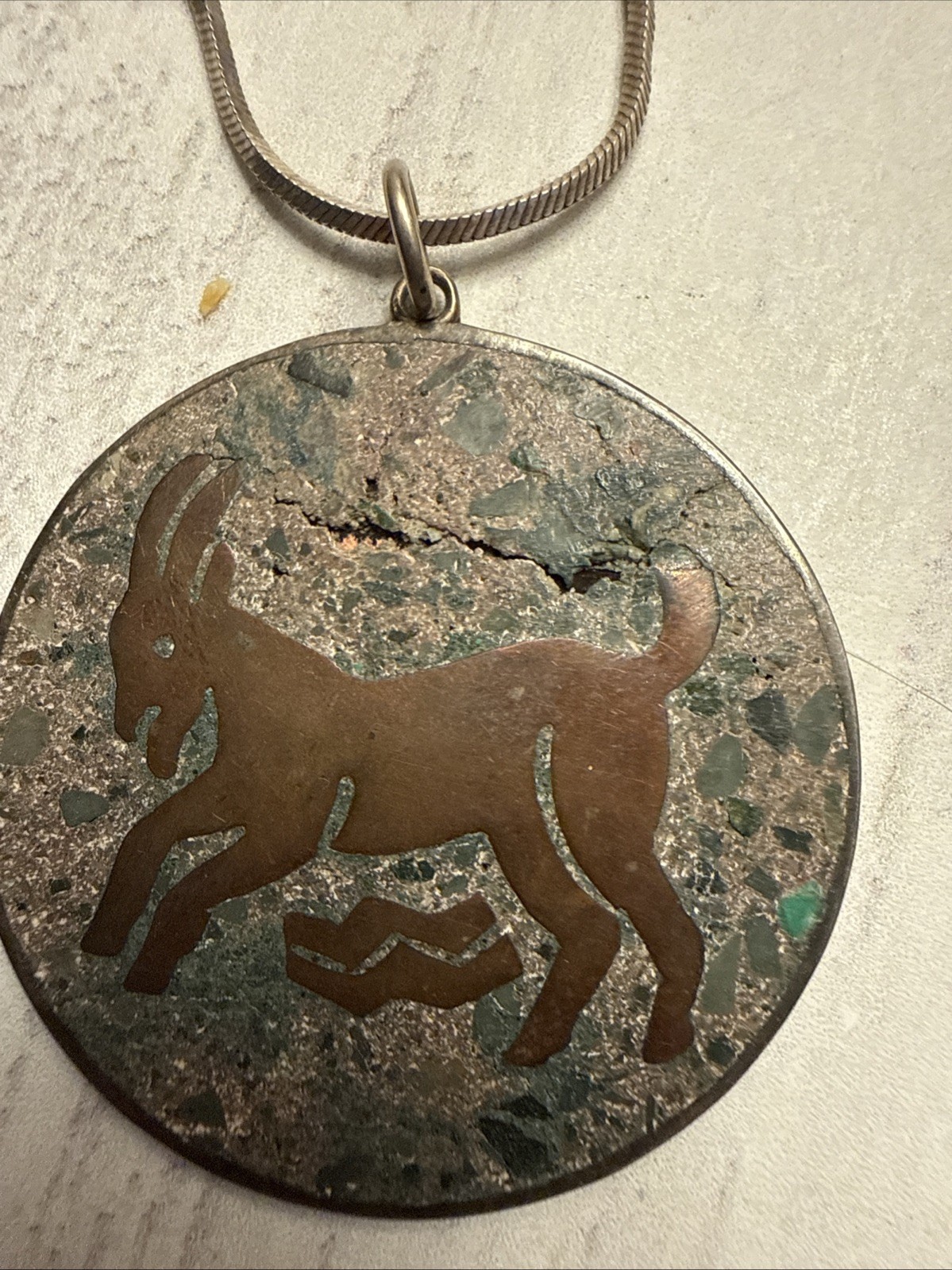 DH Mexico Sterling Silver Zodiac CAPRICORN Pendant Mosaic GOAT Italy .925 Chain