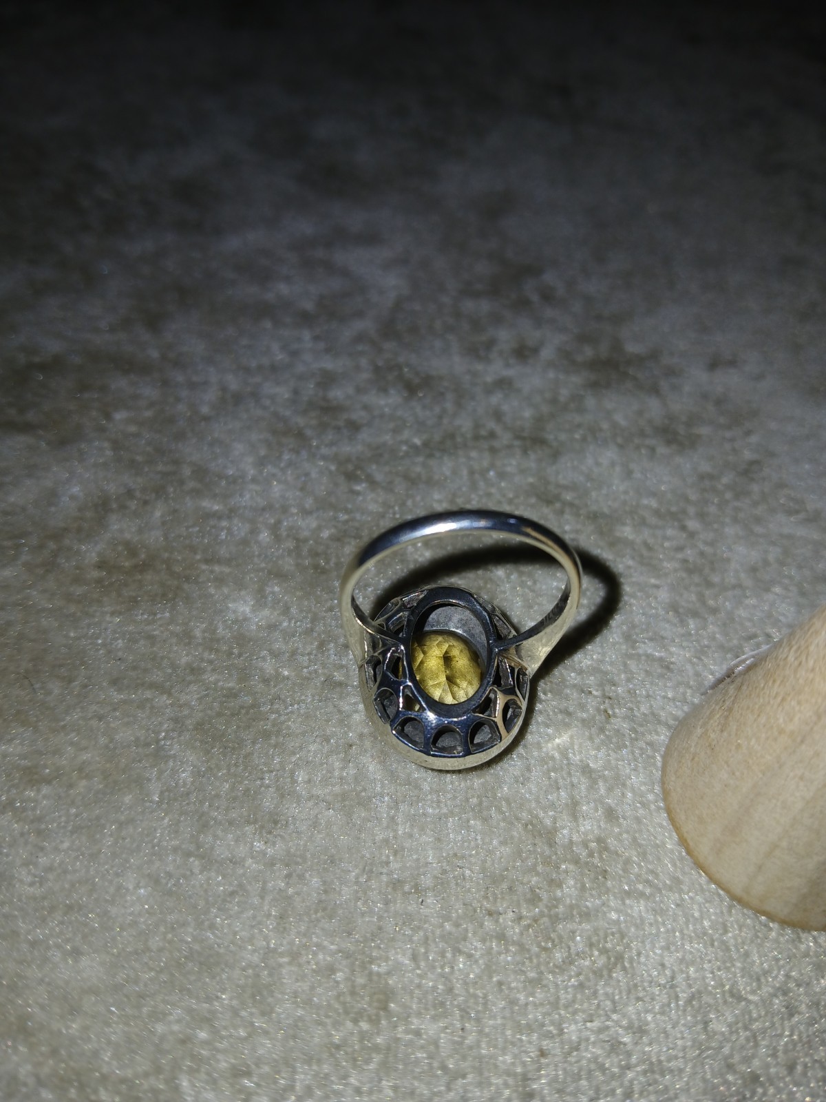 Large Sterling Silver Citrine Ring With Marcasite Surround Size P 1/2