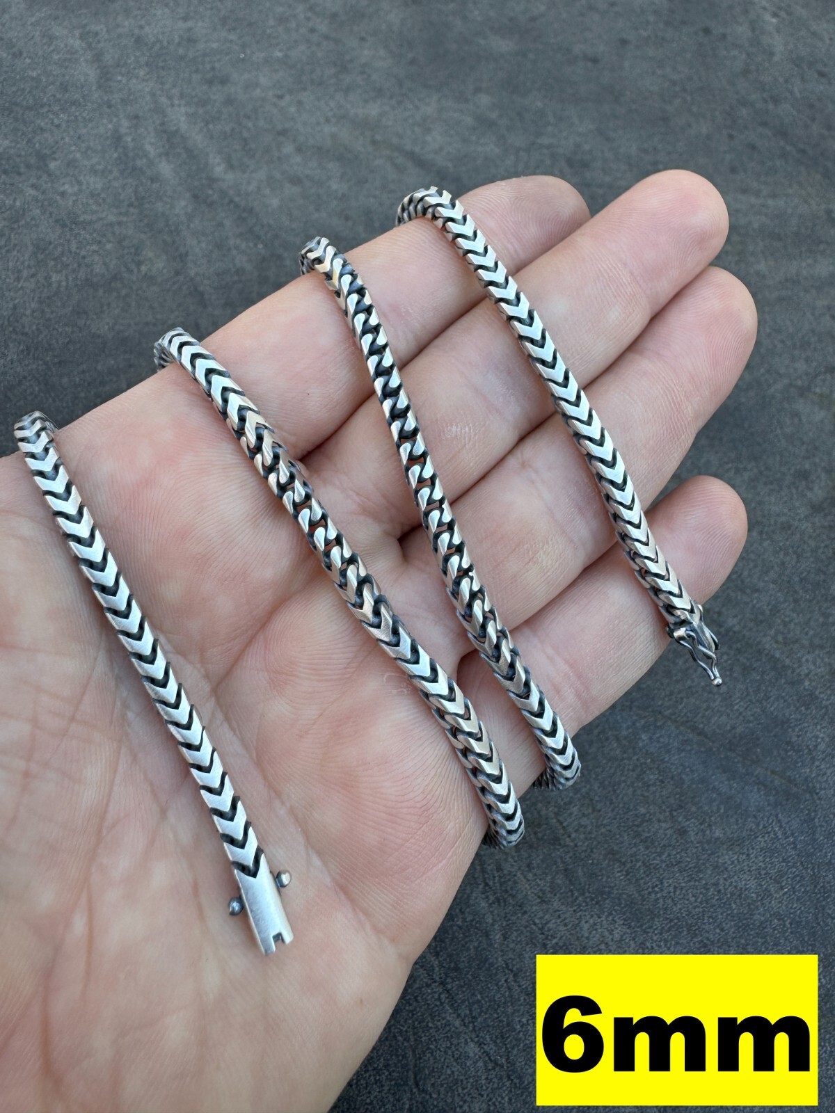 Handmade Franco Chain Necklace Oxidized Real 925 Sterling Silver Box Lock 4-10mm